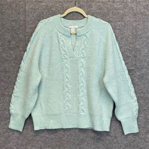NWT DESIGN HISTORY Sweater Women’s XXL Mint Green Cable Knit Split Neck Pullover